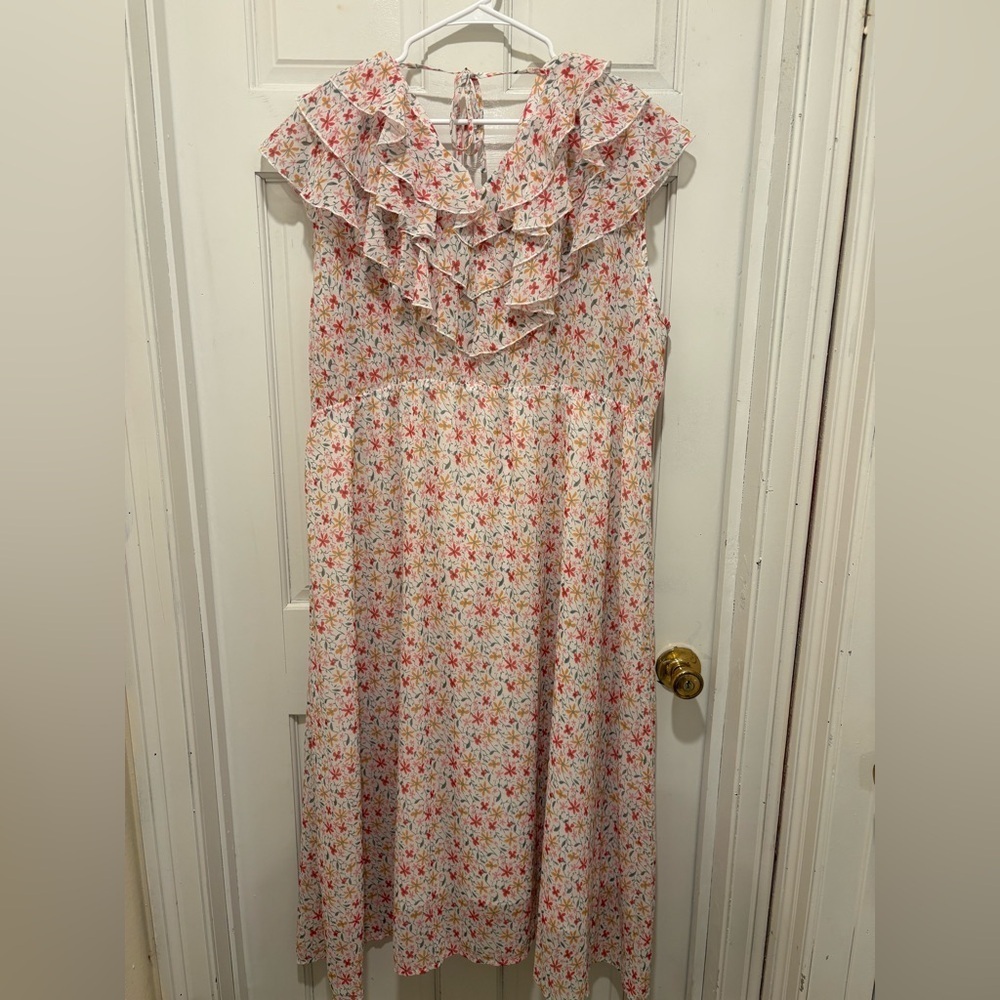 Suzanne Betro Dress with Pink Floral Ruffles